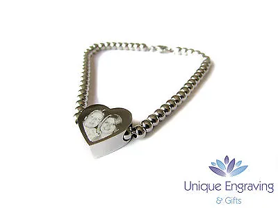 Buy Personalised Photo / Text Engraved Heart Charm Bracelet - Ideal Christmas Gift! • 29.97£