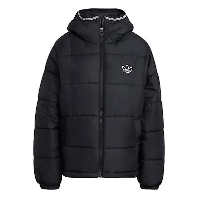 Buy Adidas ORIGINALS MEN'S HOODED PUFFER JACKET COAT TREFOIL WARM WINTER BLACK RETRO • 69.99£