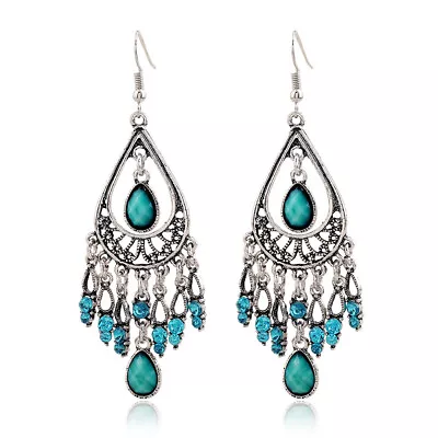 Buy Fashion Women Silver Turquoise Green Blue Stone Earrings Boho Charm Jewelry Gift • 4.49£