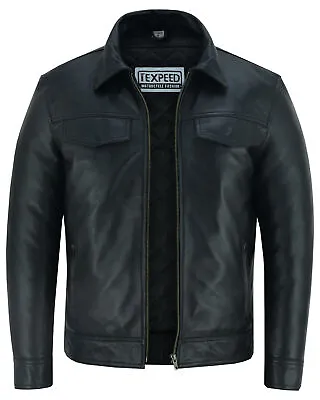 Buy Mens Leather Casual Biker Jacket Shirt Soft Motorcycle Genuine Biker Style Fit • 64.99£