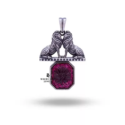 Buy Lion King Guardian Jungle Animal Carved Lab Ruby 925 Silver Royal Pendant • 99.19£