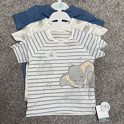Buy BNWT Baby Boys Disney Dumbo Blue T-Shirts 3 Pack 6-9 Months • 10.99£