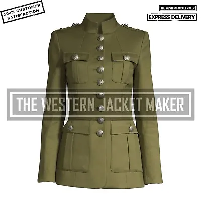 Buy Women Green Military Style Jacket Women Cotton Safari Jacket Womens Army Coats • 80.38£