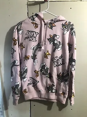 Buy Tom And Jerry Hoodie Small Pink All Over Print Drawstring Hood • 21.23£
