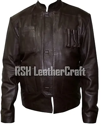 Buy Han Solo Star Wars The Force Awakens Dark Brown Real Leather Jacket • 86.69£