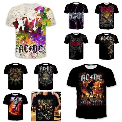 Buy Womens Mens ACDC Band Music Style Casual T-Shirt 3D Print Short Sleeve Tee Tops • 10.78£