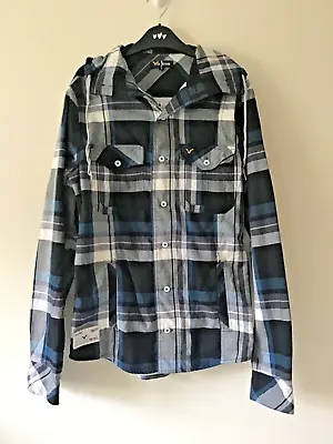 Buy VOI JEANS Blue Check Plaid Tartan Hooded Shirt Size Small Hoody • 19.99£
