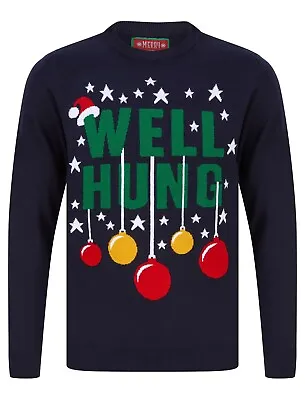Buy Christmas Jumpers Novelty Funny Naughty Knit Well Hung Xmas Balls Ink Blue • 9.99£