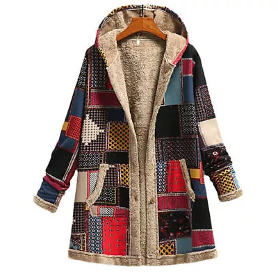 Buy Womens Retro Winter Fleece Jackets Ladies Winter Long Sleeve Hooded Coats Top UK • 19.59£