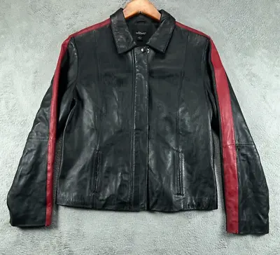 Buy Womens Jackets Large Leather Biker Willi Smith Black Red Racing Stripe Lambskin • 46.32£