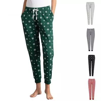 Buy Ladies Womens Cotton Pyjama Bottoms Cuffed Lounge Pants Striped Stars Nightwear • 22.99£