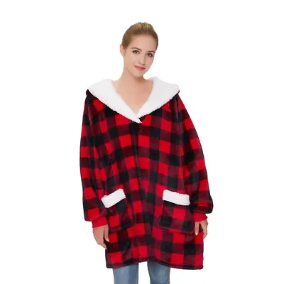Buy Hoodie Blanket Oversized Long Hooded Snuggle Blanket Sherpa Fleece RobeNightware • 16.99£
