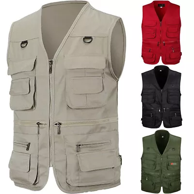 Buy Mens Multi Pocket Vest Hunting Fishing Waistcoat Safari BodyWarmer Gilet Jacket • 12.49£