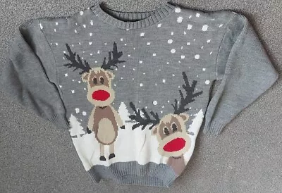 Buy Blush Women's Grey Long Sleeve Tight-knit Christmas Reindeer Pullover Jumper • 9.49£