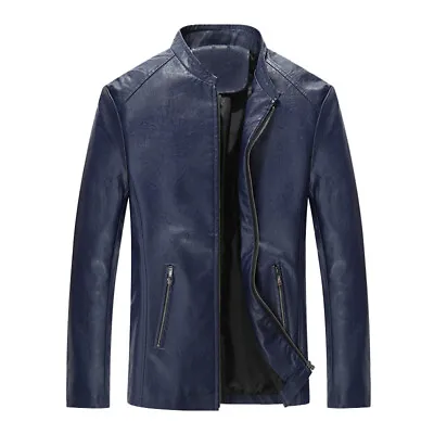 Buy Men's Motorcycle PU Leather Jacket Slim Fit Zip Up Retro Coat Jacket Outwear Top • 35.15£