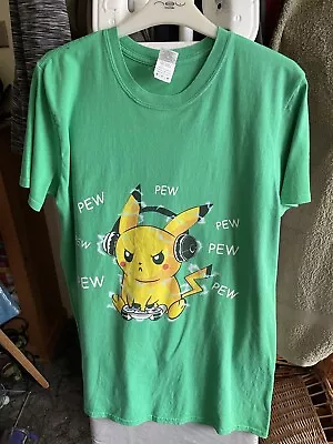 Buy Vintage Gildan T- Shirt, Pokemon “ Pikachu “  In Green, Size M • 19.99£