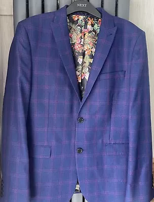 Buy Mens Next Purple Blue Check Suit Blazer Jacket Size 42” Slim Fit • 14.99£