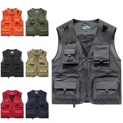 Buy Men's Cargo Vest Jacket Sleeveless Fishing Travel Mens Summer Bodybuilding Cost • 18.99£