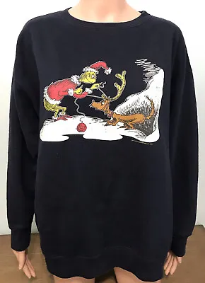 Buy Dr. Seuss Sweater Shirt Long Sleeve The Grinch Who Stole Christmas Print Blue • 13.26£