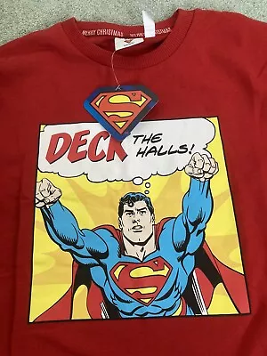 Buy DC Superman Christmas Jumper Small Red Sweatshirt Deck The Halls • 11£