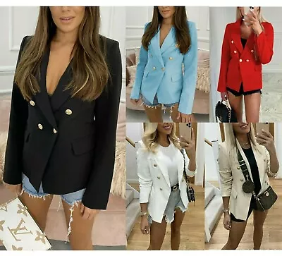 Buy Womens Double Breasted Button Front Military Style Blazer Ladies Formal Jacket • 25.90£