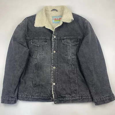 Buy Men’s Vintage Dark Grey 80’s Sherpa Line Denim Jacket , Size XL • 37.95£