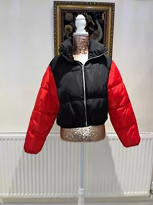 Buy Red And Black Cropped Puffer Jacket • 22£