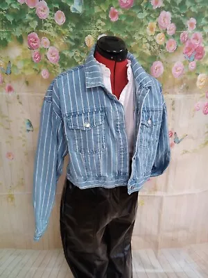 Buy Women's Denim & Co Size 14 Very Stylish Stonewashed Striped Cropped Denim Jacket • 15£