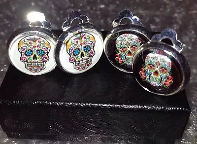 Buy Day Of The Dead Earrings Silver Clip On Jewellery Rockabilly Sugar Skull • 2.99£