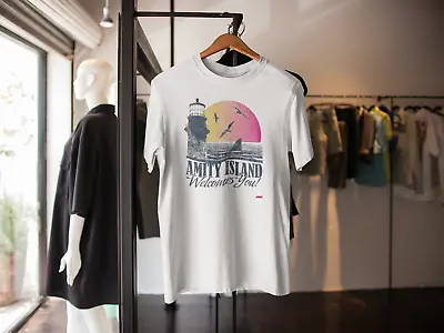 Buy Amity Island Welcomes You T Shirt Jaws Inspired Quints Retro Movie Adults Kids • 9.99£