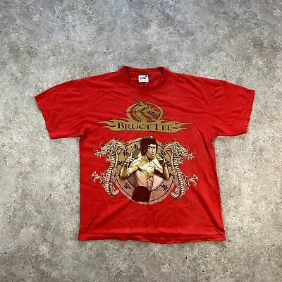 Buy Vintage Bruce Lee Tshirt Mens Large Red Graphic Tee Crew Neck Double Sided • 39.99£