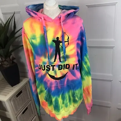 Buy Tye Dyed  Archery Themed Hoodie Chest 42in Multi Coloured With Just Did It Theme • 5£