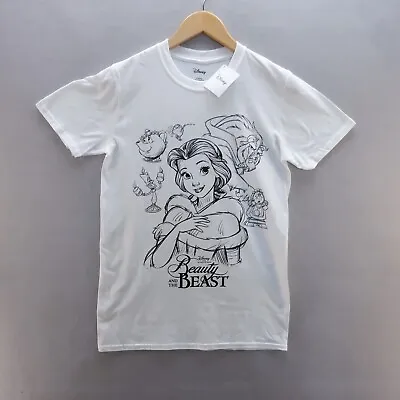 Buy Disney T Shirt Small White Graphic Sketch Print Beauty And The Beast Mens • 8.54£