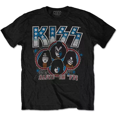 Buy Kiss T-Shirt Alive In 77 Rock Band New Black Official • 14.95£