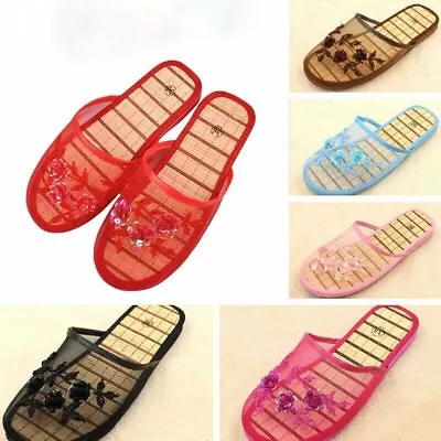 Buy Women Flat Indoor Slippers Beads Sequin Floral Mesh Home Shoes Slip On Sandal • 7.89£