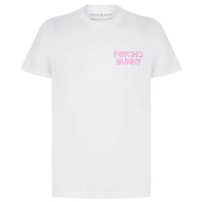 Buy Psycho Bunny Mens T-Shirt Claude Graphic Neon Logo Crew Neck Cotton Tee In White • 64.99£