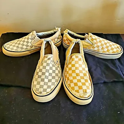 Buy 2 Pairs Vans Yellow Checkered & Gray Checkerboard Slip On Shoes Womens 8 *worn. • 23.39£