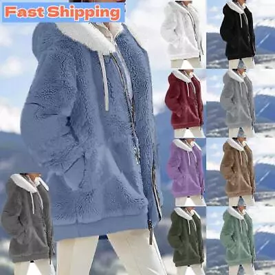 Buy 8-22 Size Warm Teddy Bear Fluffy Coat Ladies Hooded Fleece Jacket Outwear Women • 11.49£
