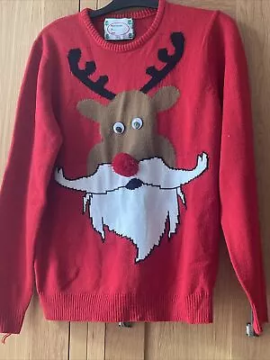 Buy Christmas Knitted Jumper Christmas  Reindeer Santa  With A PomPom Red Nose- Med • 4.99£