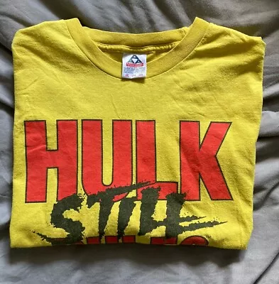 Buy Hulk Hogan WWF 2002 Hulk Still Rules Yellow WWE Wrestling Tshirt Mens 2XL • 21£