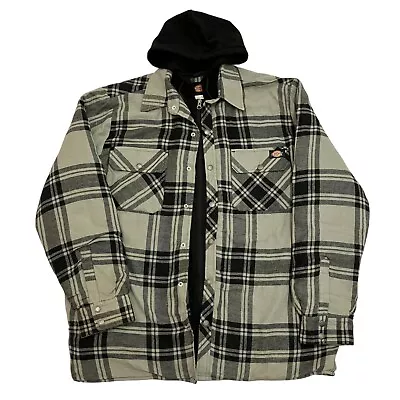 Buy Dickies Shirt Jacket Quilt Lined Check Grey Mens L Cotton Hooded Full Zip • 39.99£