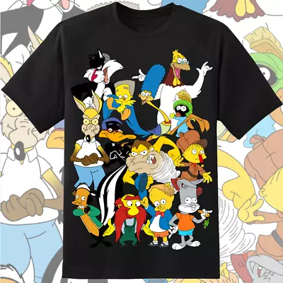 Buy Looney Tunes Simpsons Crossover 90s Black T Shirt Bugs Bunny Bart Homer • 19.99£