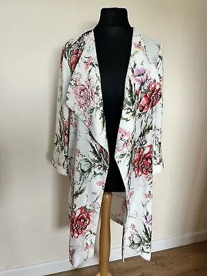 Buy RIVER ISLAND White Floral Long Duster Jacket Size L (UK 14) Blogger BNWT RRP £65 • 19.99£