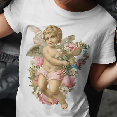 Buy Cherub Floral T-shirt - Cute Angel Cherub Top -Same Day Free Fast Shipping • 9.95£