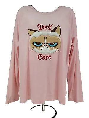 Buy Grumpy Cat Womens Sleepwear Pajama Top Soft Velour Pink Long Sleeve Size XL • 12.05£