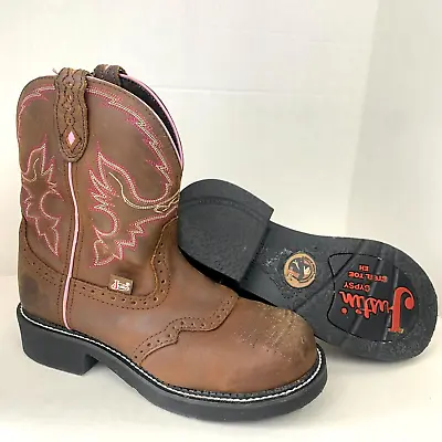 Buy Justin Gypsy Leather Cowgirl Boots Sz 9.5 B Brown Embroidered Western Steel Toe • 40.51£