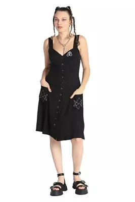 Buy Hell Bunny Destroya Knee Dress Embroidery Gothic Alternative Clothing Pinafore • 53.09£