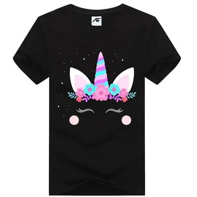 Buy Womens Rainbow Unicorn Face Printed T Shirt Girls Short Sleeve Novelty Top • 9.97£