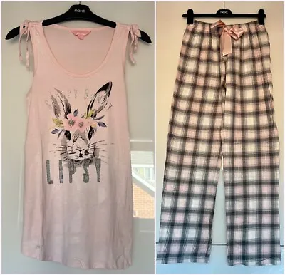 Buy Lipsy Ladies Pale Pink Cute Bunny Design Sequin Tie Shoulder Pyjamas Uk Sz 8-14 • 29.99£