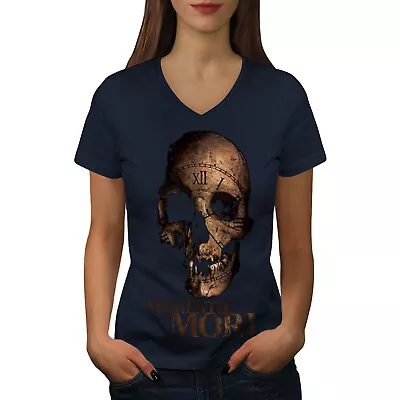 Buy Wellcoda Memento Mori Death Womens V-Neck T-shirt, Indian Graphic Design Tee • 15.99£